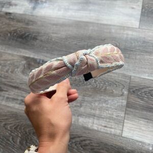 Embroidered Pink and Blue Knotted Leaf Headband